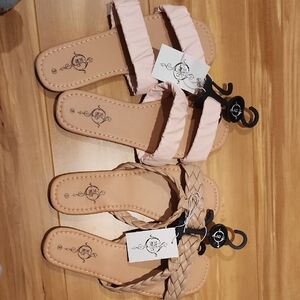3 Pairs Pink and Tan Women's Sandals- Size 9